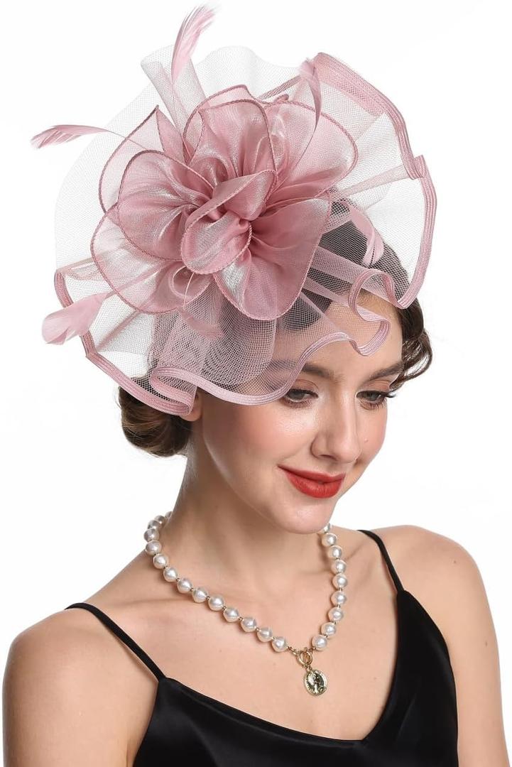 Women's Organza Church British Fascinator Bridal Tea Party Wedding Hat Summer (Hj2-pink)