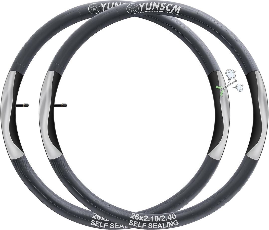 YUNSCM 2 PCS 26" Self Sealing Bike Tubes 26x1.75/2.125-2.10/2.40 AV32mm Super Automatic Repair, Puncture Resistant Compatible with 26x1.75-2.125 26x2.10-2.40 Bike Bicycle Tire Tubes Schrader Vavle