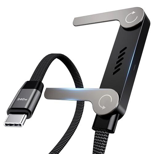 LOOHOI USB C to USB C Cable, 240W Fast Charging Cable with Built-in Phone Stand (5 FT, Black), Durable Braided Type-C Cable with 90° Angled T-Shaped Stand (1PC)