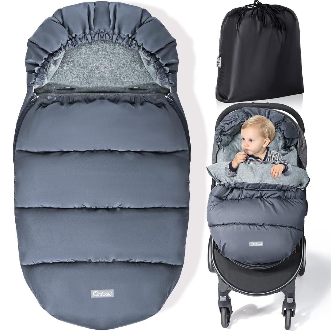 Orzbow Universal Stroller Footmuff, Winter Baby Stroller Bunting Bag, Warm Coral Fleece Stroller Sleeping Bag for Cold Weather, Waterproof & Windproof, Baby Winter Must Have, Grey (Large)