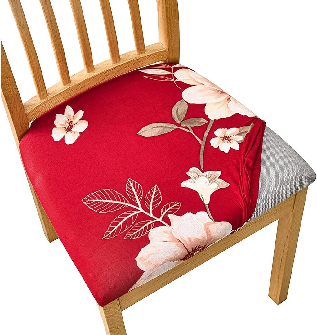 SearchI Stretch Dining Chair Seat Covers Set of 4, Soft Removable Washable Seat Covers for Dining Chairs, Dining Room Seat Cover Protector (No Rear, Ball Flower) (4pcs)