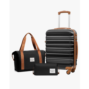 LONG VACATION 3 Piece Luggage Set 20 IN Carry on Suitcase ABS+PC Hardshell Luggage with Spinner Wheels & YKK Zipper TSA Lock (BLACK-BROWN, 20-Inch)