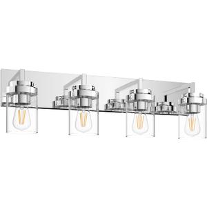 Chrome Light Fixtures, 4 Light Bathroom Vanity Light with Clear Glass Shade, 30 in Modern Vanity Light, Bathroom Lighting Fixtures Over Mirror for Living Room