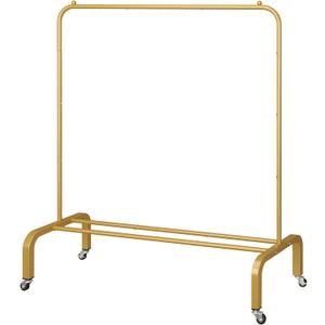 JIUYOTREE Metal Clothing Rack with Wheels 43.3 Inches Rolling Clothes Garment Coat Rack with Bottom Shelf Clothing Rack for Hanging Clothes Coats Skirts Shirts Sweaters Gold