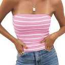 SOLY HUX Women's Tube Tops Strapless Bandeau Crop Tops Y2K Rib Knit Striped Twist Front Sleeveless Tops Multicolored M