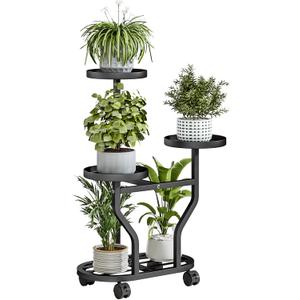 Plant Stand with Wheels 3 Tier Metal Plant Holder Corner Flower Shelf for Multiple Plants Display Rack for Bedroom Living Room Balcony Garden Black (Black, 3 Tier)