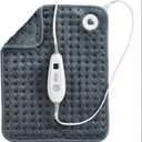 Brookstone Herringbone Portable Heating Pad - Super Soft Plush, 6 Heat Settings, Machine Washable, Easy-to-Use Controller, 16'' x 12'' for Pain Relief, Period Cramps, Warmth (Gray)