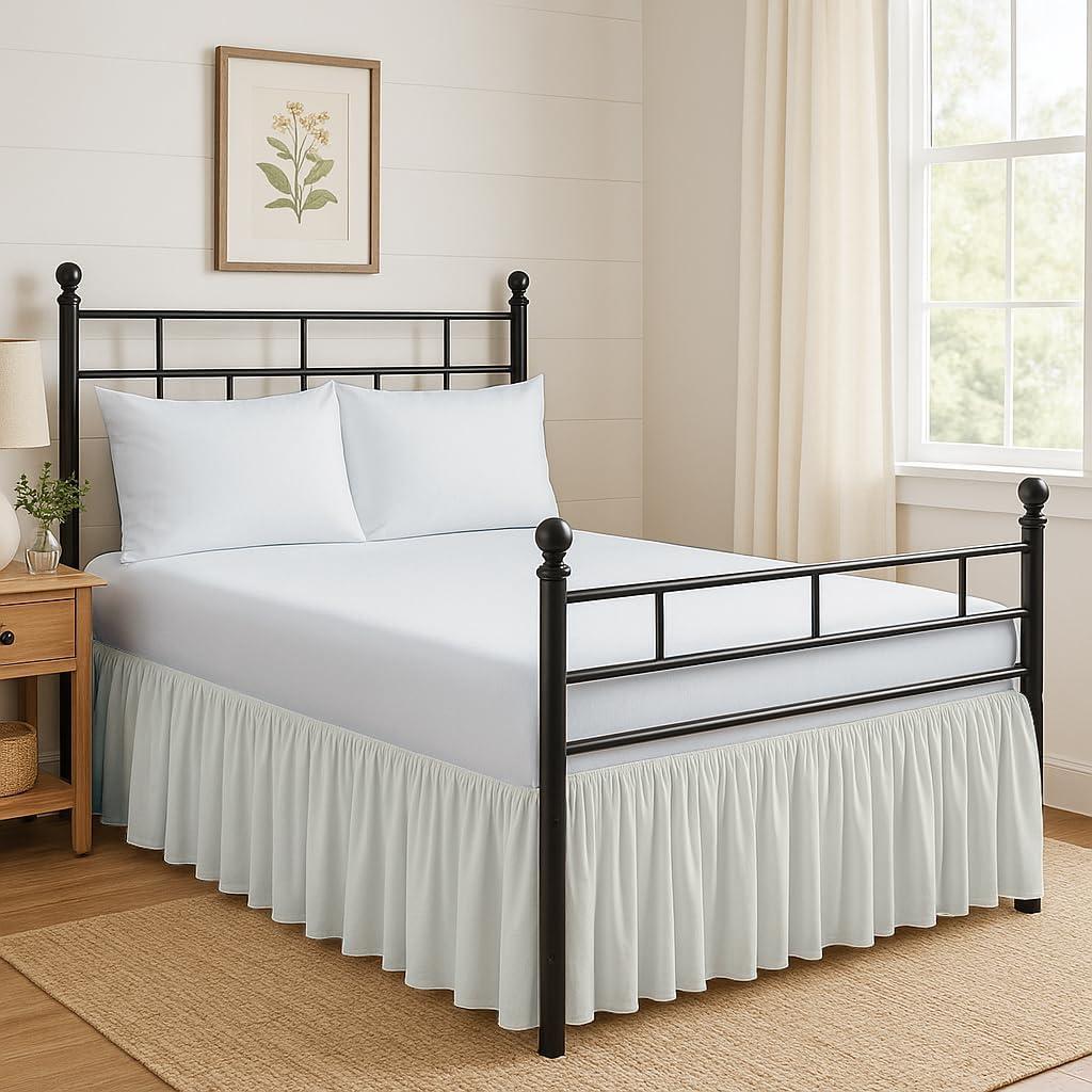 Mattress-Homes Ruffled Bed Skirt Split Corners with Platform, Tailored Fit Hotel Quality Wrinkle Free Ultra-Soft Microfiber Dust Ruffle, Upto 12 Inch Drop, Queen, Ivory