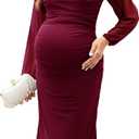 AISWI Mesh Ruched Maternity Dress Baby Shower Wedding Guest Pregnancy Shoot Fall Long Short Sleeves Square Neck (Red, XL)