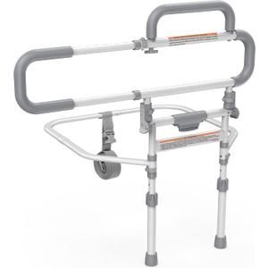 Heavy Duty Bed Rails for Elderly Adults Safety-Foldable Bed Rail for Senior with Adjustable Heights Fits All Bed Sizes Bed Handle Bedside Assist with Pocket -504M (White and Gray)