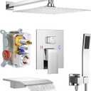 Shower System with Tub Spout, 10-Inch High-Pressure Rain Showerhead and Handheld Combo, Polished Chrome Shower Faucet Set with Rough-in Valve and Trim, Wall Mounted 3-Way Shower Set