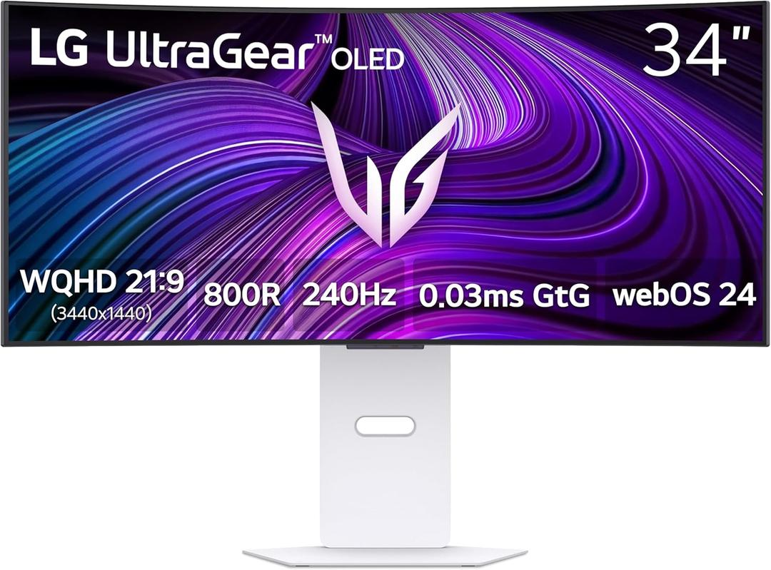 LG 34GX90SA-W 34-inch Ultragear WQHD (3440 x 1440) OLED Curved Gaming Monitor 240Hz, 1ms, NVIDIA G-Sync Compatible, AMD FreeSync Premium, VESA DisplayHDR True Black 400, webOS, USB Type-C, White