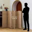 Compact 4 Panel Short Room Divider, 47.2 Inch Tall Double-Sided Rattan Folding Privacy Screen for Home & Office,Light Brown