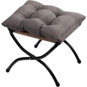 HollyHOME 15"(H) Folding Footrest Stool, Upholstered Small Foldable Ottoman, Accent Padded Sofa Foot Stool for Lazy Chair, Metal Frame Portable Foot Rest Ottoman for Living Room, Bedroom, Dark Grey