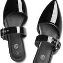 Rekayla Mules for Women Adjustable Strap Pointed Toe Backless Loafer Shoes (8, Patent Black)