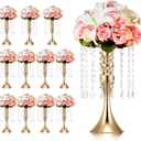 Unittype 12 Pcs Wedding Centerpieces for Tables 13 Inch Tall, Crystal Flower Stand Floral Vases for Tabletop Flower Arrangement Stand Valentines Gift Baptism Christmas Party Decor (Gold)