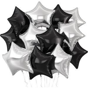 Black Silver Star Balloons,12Pcs Black Star Shaped Foil Balloons,18Inch Large Silver Helium Balloon for Birthday Baby Shower Anniversary Wedding Party Decorations