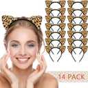 LIONSOUL Cheetah Ears Headband for Women Leopard Cheetah Print Birthday Party Decorations Supplies (Yellow)