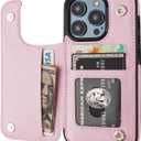 ONETOP Compatible with iPhone 15 Pro Wallet Case with Card Holder, PU Leather Kickstand Card Slots Case, Double Magnetic Clasp and Durable Shockproof Cover 6.1 Inch (Pink)