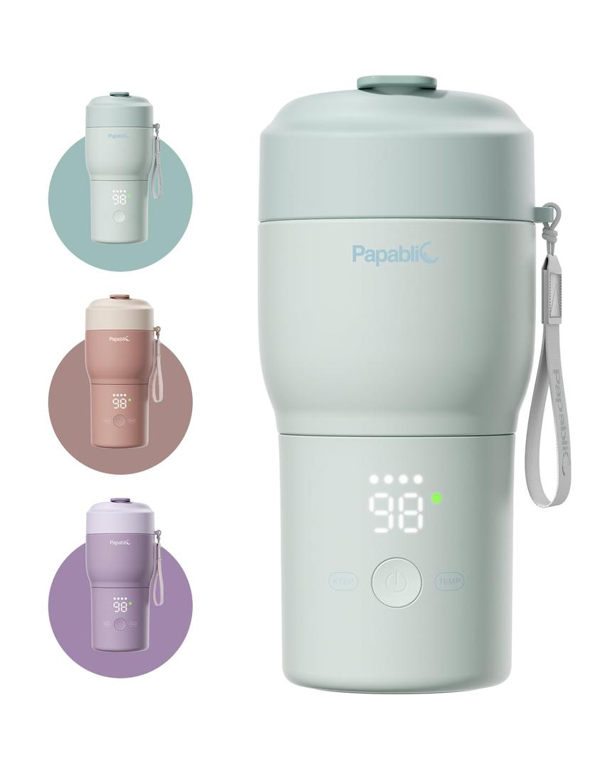 Papablic Pro Portable Bottle Warmer for Travel  Fast Heating, Built-in Sterilizer, 30W Fast Charge, 5-Temp Control, Easy-Clean Wide Mouth, Baby Milk Warmer for Breastmilk & Formula, Mint Green