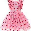 Kids Valentines Day Dress for Girls Ruffle Sleeveless Red Heart Print Birthday Tulle Princess Dress Party Tutu Dresses (Pink)