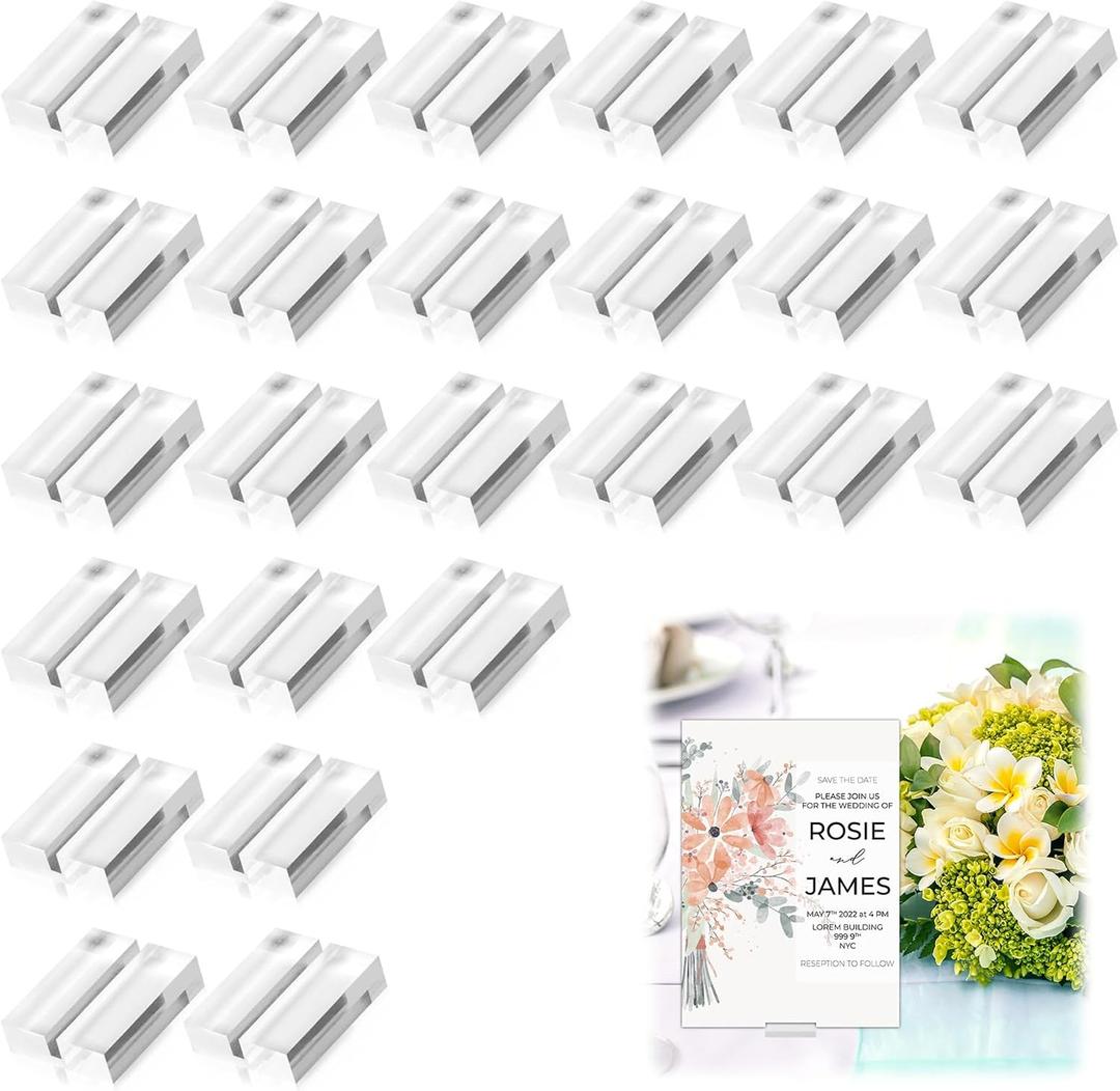 25 Pcs Acrylic Card Holders,1.2 Inch Name Card Holder Stands,Clear Table Number Stands,Wedding Sign Acrylic Place Card Holders for Table Wedding Photos Office Menu Meeting