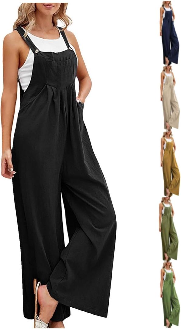 Dressy Rompers For Women 2025 Elegant Sleeveless Jumpsuit Soft Casual Wide Leg Beach Overalls Outfit With Pockets (XX-Large, 01#black)