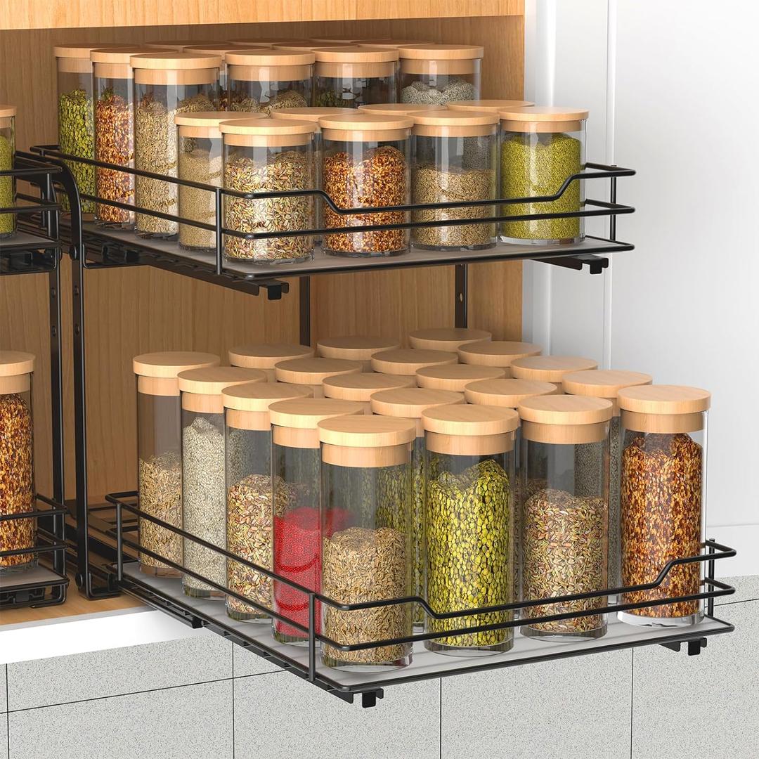 2-Tier Spice Rack, Pull Out Cabinet Organizer Spice Racks Height Adjustable Heavy Duty Metal Basket for Inside Cabinets & Pantry Closet(9.5''Wx10.5''Dx9.5''H) 2-Tier Spice Rack, Pull Out Cabinet Organizer Spice Racks Height Adjustable Heavy Duty Metal Basket for Inside Cabinets & Pantry Closet(9.5''Wx10.5''Dx9.5''H)