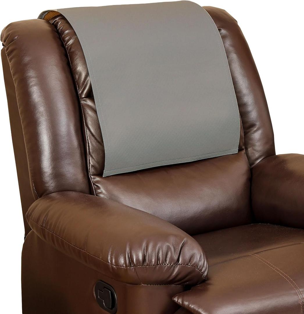 Non Slip Recliner Headrest Protector Washable Faux Leather Headrest Covers for Recliner Chair Waterproof Couch Head Rest Covers for Sofa,Furniture,Office Chair,Theater Seat (Grey)