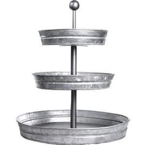 GetSet2Save Vintage Galvanized 3 Tier Serving Tray Rustic Country Farmhouse Kitchen, One Size, Silver