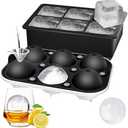 ROTTAY Ice Cube Trays (Set of 2), Sphere Ice Ball Maker with Lid & Large Square Ice Cube Maker for Whiskey, Cocktails and Homemade, Keep Drinks Chilled Black