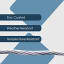 Houseables 1/4 Cable, Wire Rope, 1/4" OD, 0.149" ID, 7x7 Braided, Coated Cable, Vinyl Coated Wire Rope, Clothes line, Clothesline, Aircraft, Tension, Galvanized Metal, Steel, Plastic Covered, 250 Feet (Silver)
