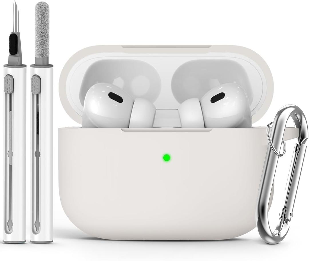Ljusmicker for AirPods Pro Case Cover with Cleaner Kit,Soft Silicone Protective Cases for Apple AirPod Pro 2nd/1st Generation Case for Women Men,AirPods Pro 2 Case Accessories with Keychain-Stone