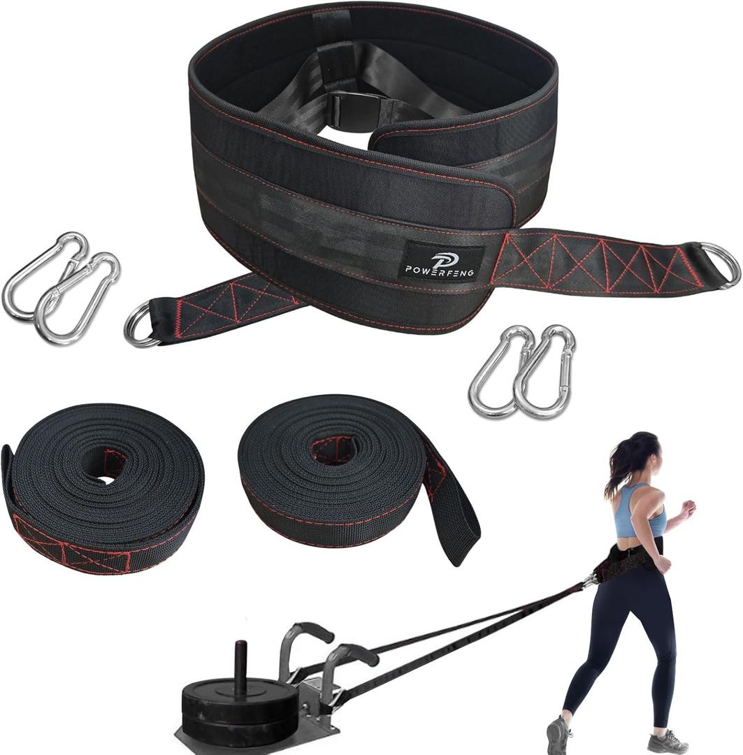 Sled Pulling Belt for Pulling Backwards: Adjustable Sled Belts for Resistance Training Strength Training & Agility Training with 2 Sled Pulling Straps & 4 Hooks