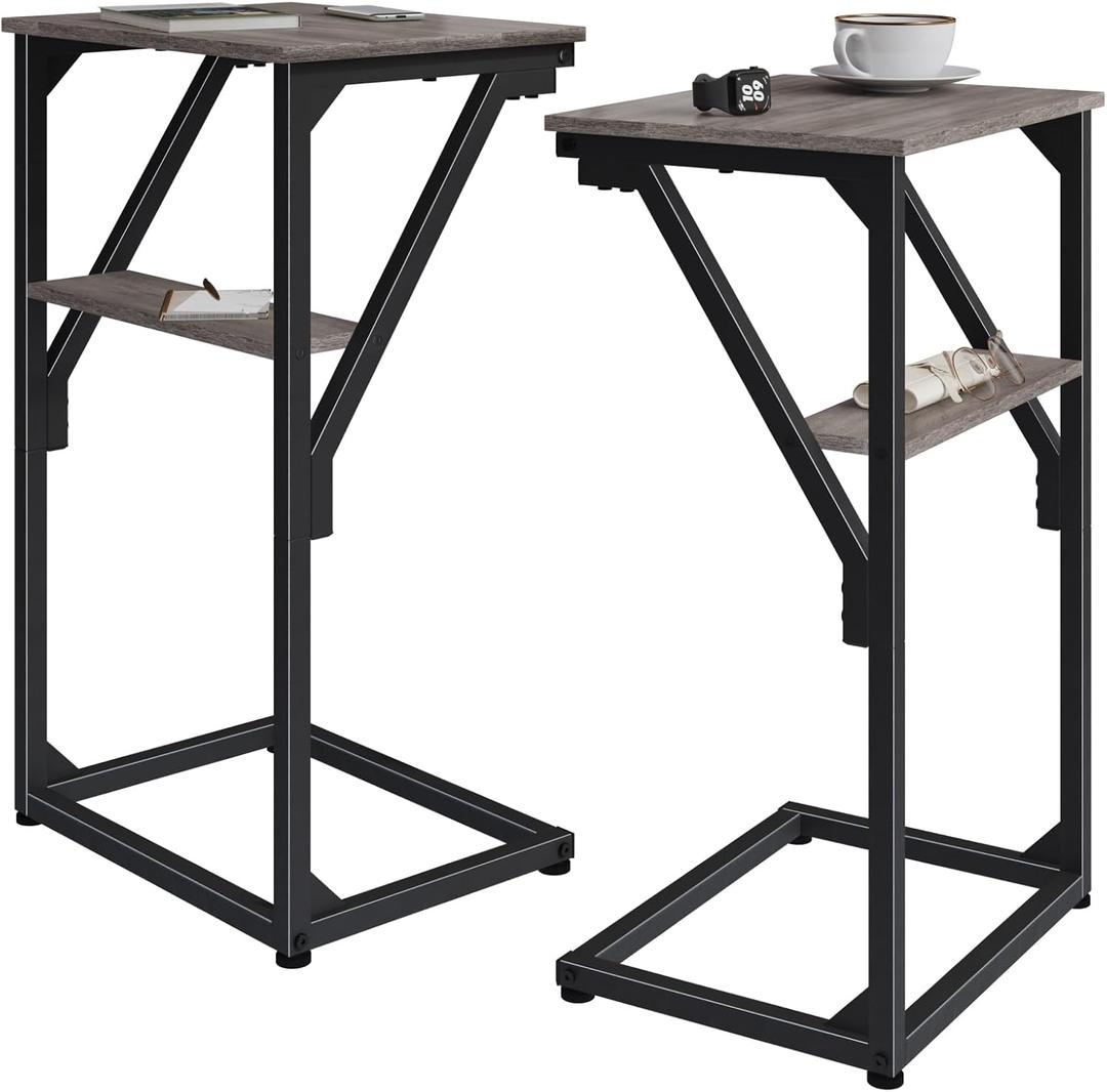 C-Shaped End Tables, Sofa TV Trays Set of 2, Small Couch Side Table for Living Room, Bedroom, Bedside (Greige)