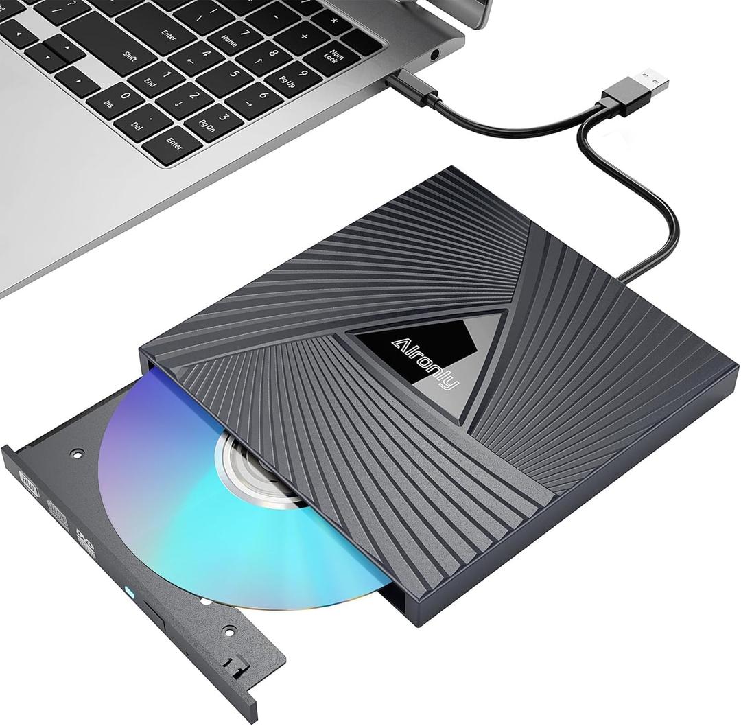 External CD/DVD Drive for Laptop/PC, USB 3.0 Type-C Portable Player for Computer CD DVD +/-RW Disk Drive CD Burner Writer Reader Compatible with Desktop Windows Apple (Functional Interface)