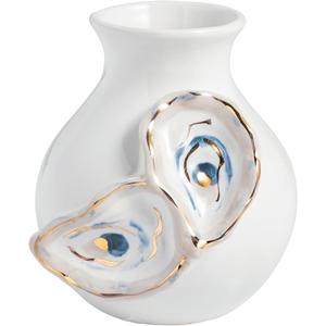 Mud Pie White Stoneware Small Oyster Shell Bud Vase, Size: 4" x 3 1/2" dia