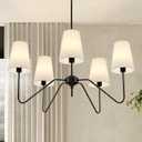 5-Light Modern Chandeliers, Pendant Lights Fixture with Linen Beige Fabric Shade for Living Room Dining Room Bedroom Hallway Entryway, Height Adjustable,E12 (A-Black)