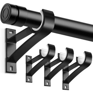 KOLAKO Curtain Rod Bracket, Heavy Duty Curtain Rod Holders Single Decorative Rod Hooks Hanger for 1 Inch Dia Rod, Black 4 Pack (Set of 4)