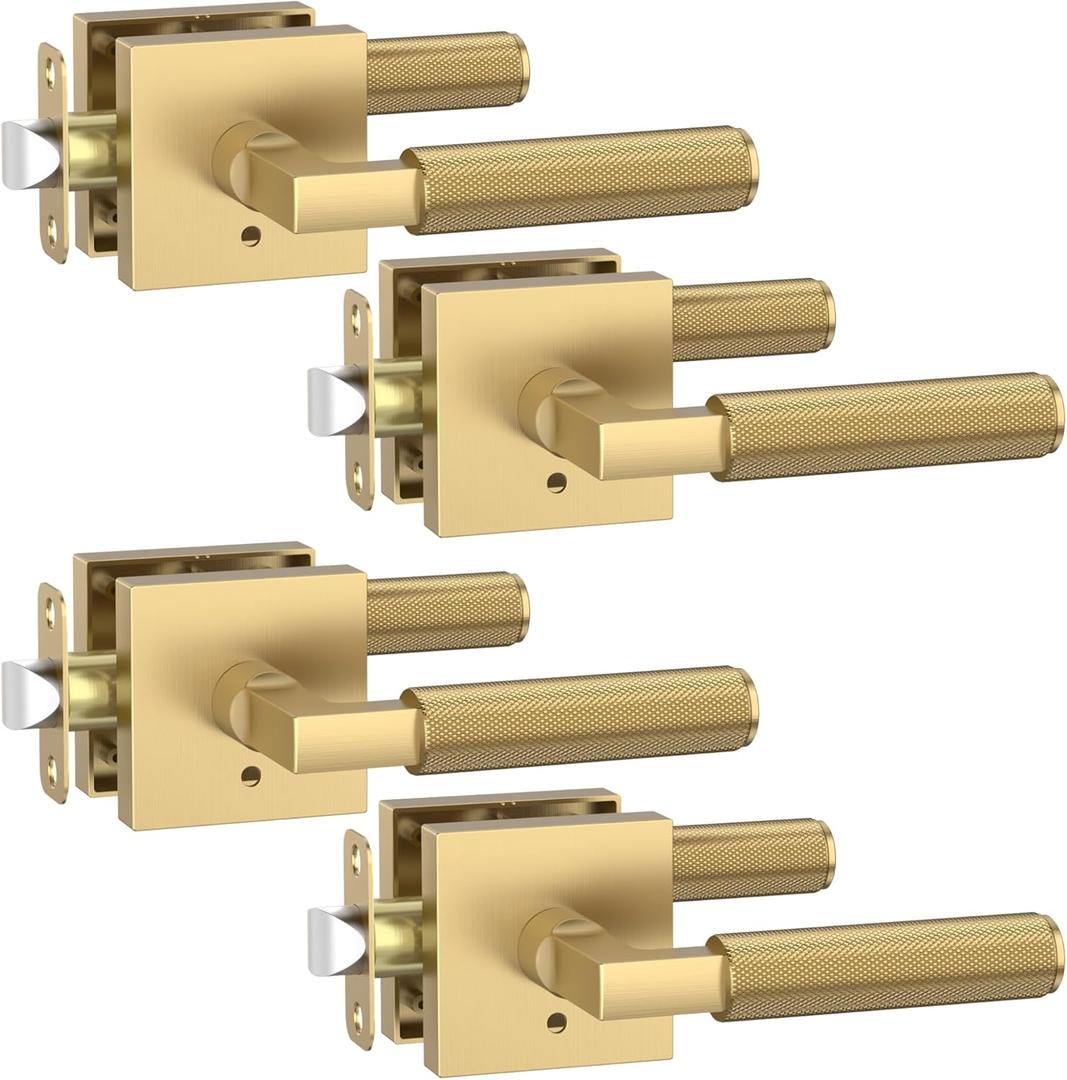 Asidrama 4 Pack Champagne Bronze Privacy Door Handles, Door Lever with Door Knobs Indoor for Bedroom or Bathroom, Heavy Duty Door Handles Interior with Locks for Left Right Sided Doors