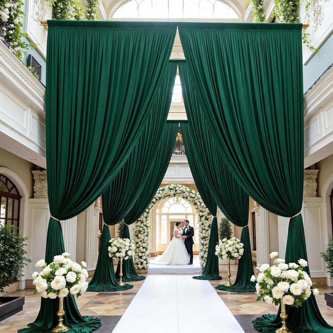 20ft15ft Forest Green Backdrop Curtain for Wedding Parties, 4 Panels Wrinkle Free 15 FT Long Polyester Photo Backdrop Drapes Back Drop Cloth for Birthday Photography Background