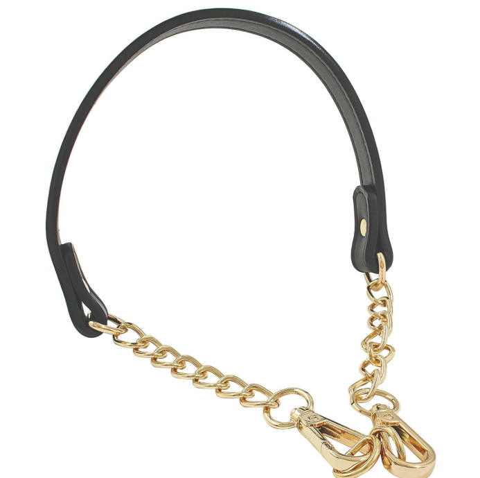 Luomorgo  Metal Chain Handles Strap, Black PU Leather Purse Strap Replacement, Long Handbags Chain Handles for Shoulder Bags, Clutch Purse DIY Crafts (Gold, 22.8" Length)