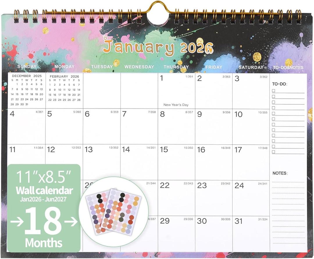 2 x 2026-2027 Wall Calendar, Calendar 2026-2027, 18 Monthly Wall Calendar from January 2026 to June 2027, 11 x 8.5 Inches Thick Paper, Large Ruled Blocks Monthly Calendar, for Home or Office Easy Organizing (Color1)