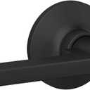 Straight Lever with Round Trim Keyed Entry Door Handle, Matte Black Finish