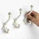 The Metal Magician Wall Mounted Antique Cast Iron Vintage Style Wall Hooks for Coats, Bags, Towels, Hats - (Set of 3) Distressed White