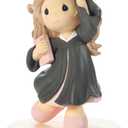 Precious Moments Graduation Musical: From Cap And Gown To New Horizons - Brunette Graduate in Black Gown - Pomp and Circumstance Tune - Resin Figurine - 6.5"H - Includes Batteries
