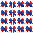 16PCS 8" Large Cheer Hair Bows Ponytail Holder Elastic Band Handmade for Cheerleading Teen Girls College Sports (Royal blue/Red, 1 Count (Pack of 16))