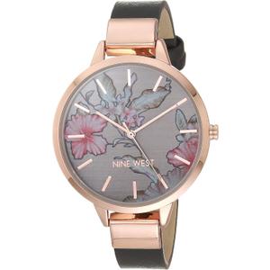 Nine West Women's Floral Dial Smooth Strap Watch (Grey/Rose Gold)