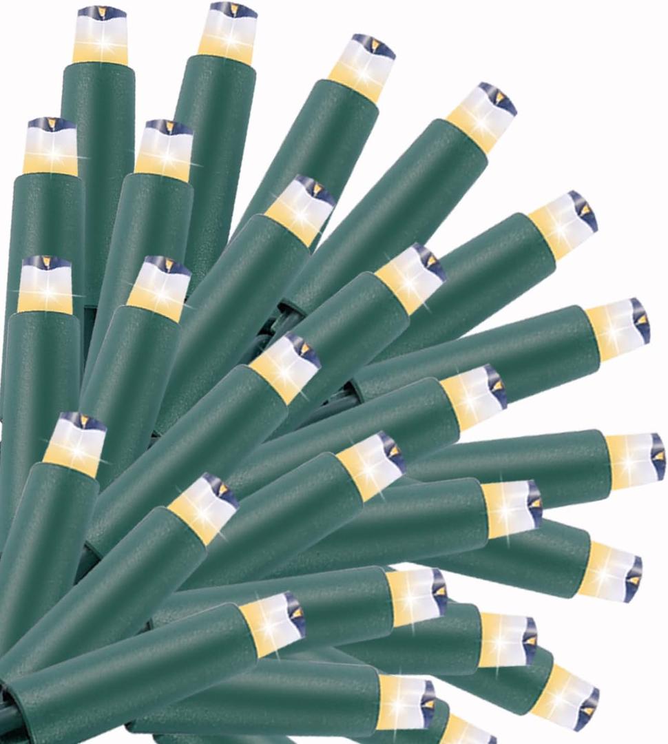 Christmas Lights Outdoor 50 Count, 25 ft Christmas Lights Outdoor Indoor, Commercial Grade, Heavy Duty Green Wire, Warm White Light, 6 inches Spacing