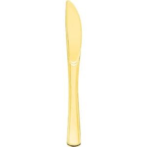 Party Essentials Disposable Plastic Cutlery/Heavy-Duty Flatware/Silverware for All Events, 100-Count, Shiny Gold Knives